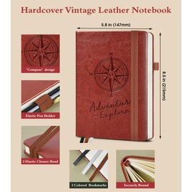 PAIBAS Dotted Journal Notebook for Women Men, 160 Pages Dot Grid Journals for Writing, A5 Hardcover Vintage Leather Bullet Journaling Notebooks for School, Work, Travel, Note Taking 5.8"x8.5"(Brown)