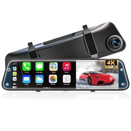 4K Rear View Mirror Camera with Carplay&Android Auto,12" Mirror Dash Cam Front and Rear with Voice Control for Cars&Trucks,Smart Touch Screen,64GB Card Included/Loop Record/Reverse Assist
