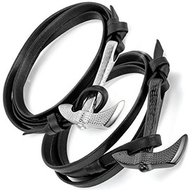 Aroncent 2pcs Stainless Steel Axe Hatchet Multi-layer Leather Bracelet Bangle Wristband Adjustable Black