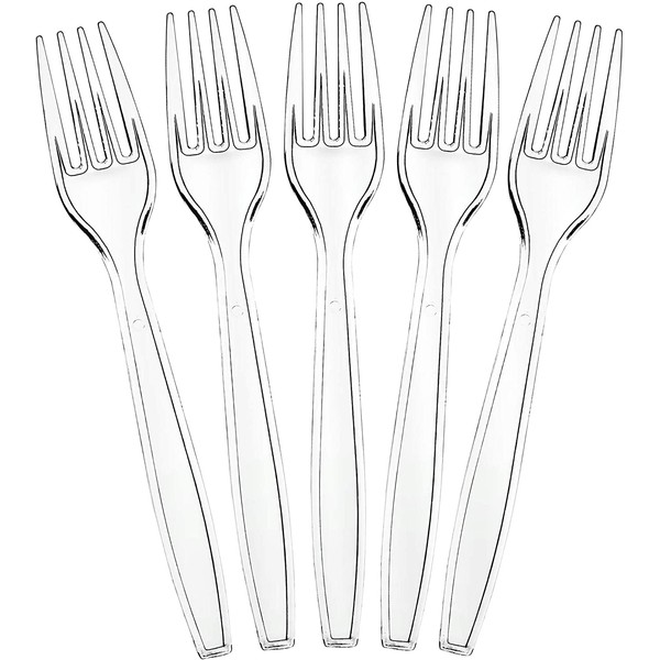 Plasticpro Disposable Clear Plastic Cutlery Disposable utensils Heavyweight 100 Count (Forks)