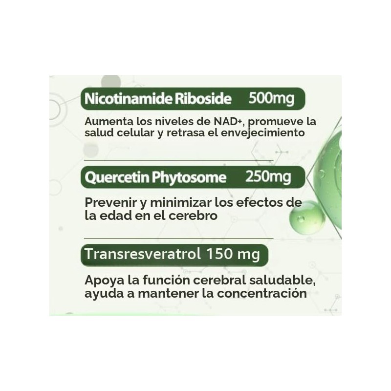 Suplemento NAD 100 capsulas Resveratrol Quecertin Energía y Vitalidad Adenine