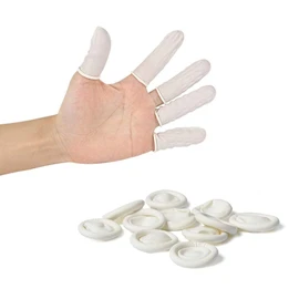 Quupy 300Pcs Small Rubber Finger Cots Latex Fingertips Nail Art Tool Rubber Finger Cots Latex Fingertips Disposable Finger Cover For Women Men Kids Food Safe (White)