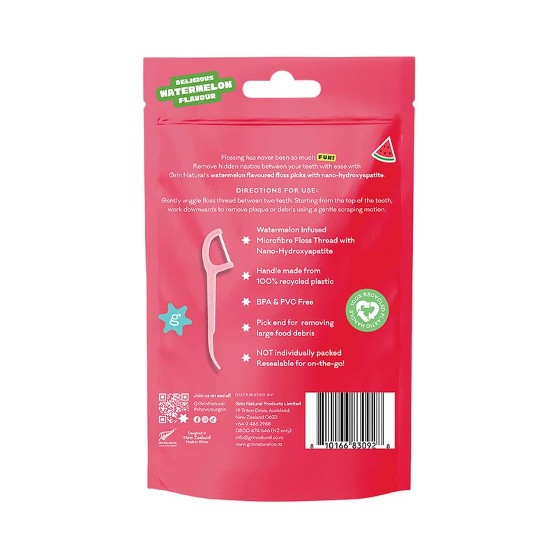 Grin Ultra Smooth Watermelon Flavoured Floss Picks, 80 Picks