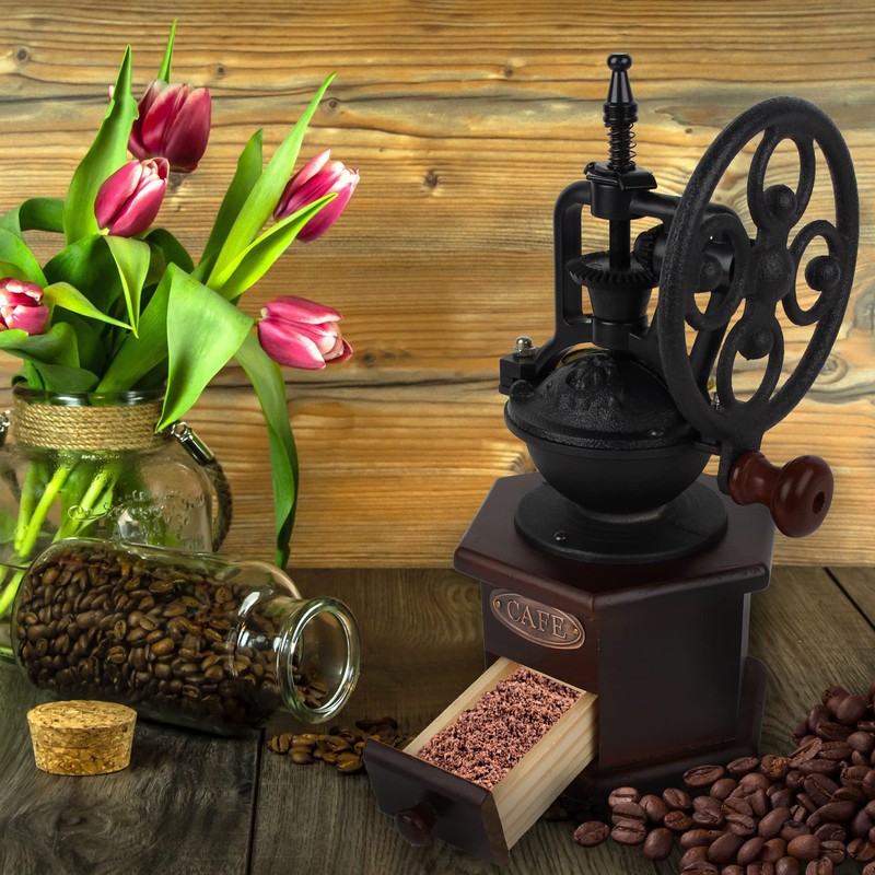 Coffee Grinder,Wooden Coffee Bean Grinder Manual Coffee Grinder Roller, Antique
