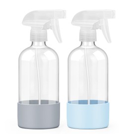 Worldgsb Worldgsb 2 Pack Glass Spray Bottles with Silicone Sleeve, 16 oz Empty Refillable Containers with Adjustable Spray Nozzles, Spray Bottles for Hair, Cleaning Solutions and Plants Blue&Grey