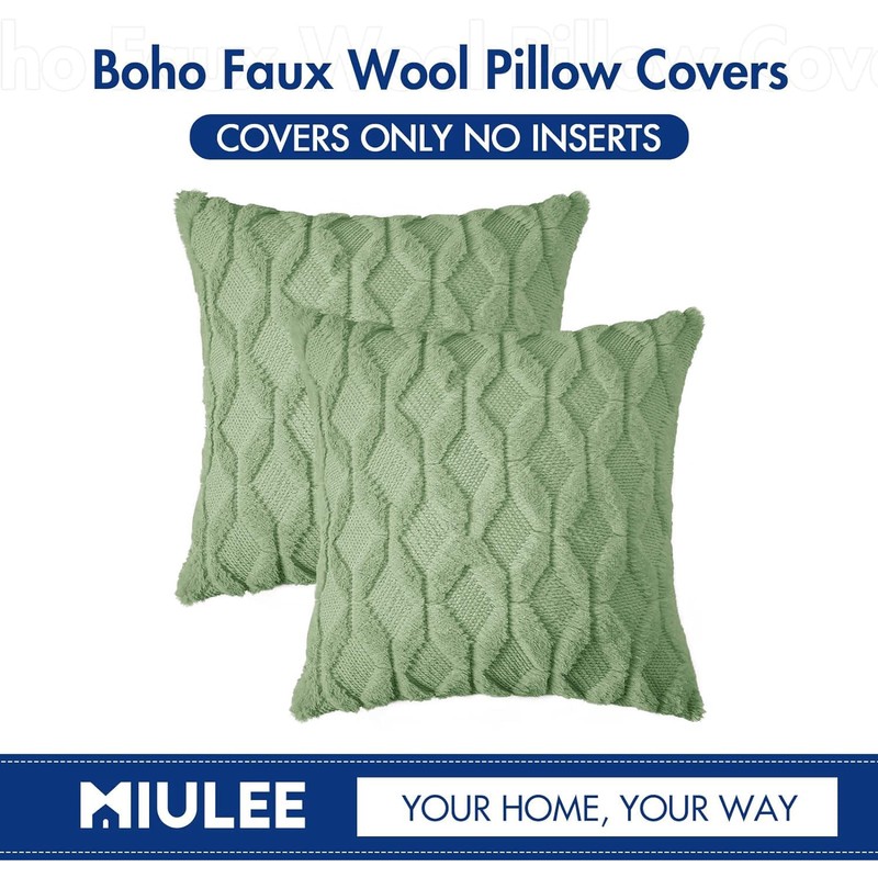 MIULEE Sage Green Throw Pillow Covers 20x20 Set of 2
