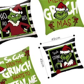 AOVNA 4pcs Christmas Throw Pillow Covers The Grinch Stripe Pillow Case Merry Pillows Decor Farmhouse Winter Xmas Farmhouse Pillowcases