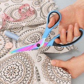 Frepxzlk Multifunctional Scissors, Colorful Titanium Stainless Steel Blades, Soft Grips, for Home, School, Office, Sewing, Fabrics, Craft Supplies, Left or Right Handed, 2-Piece Set