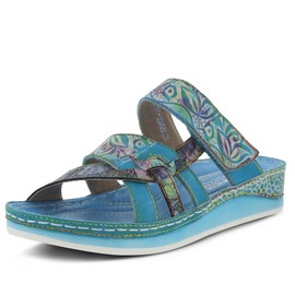 Spring Step L'Artiste Women's CAIMAN Wedge Slide Sandal Aqua EU 38/7.5-8