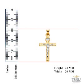 14K Two Tone Gold Crucifix Cross Religious Charm Pendant - 31x20 MM Real Gold Crucifix Charm Necklace Pendant - Great Gift for Men and Women
