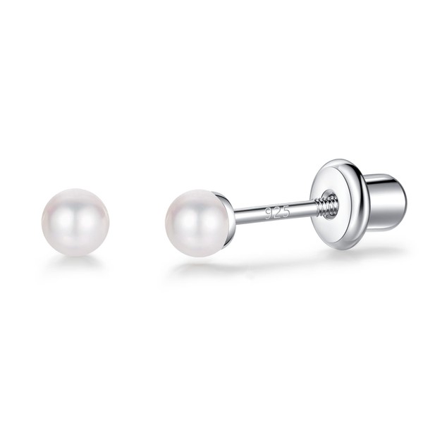 LUCKMORA 925 Sterling Silver Earrings Stud with Screwback Simulated Pearl