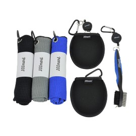 101mart Golf Cleaning Kit | Golf Accessories Gift Kit | 3 Golf Towels |Retractable Cleaning Brush | 2 Pocket Ball Washer Pouches