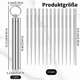 Notoke Pack of 13 Portable Stainless Steel Toothpicks, with Stainless Steel Toothpick Box, Reusable Metal Toothpicks for Outdoor, Camping, Picnic & Travel (Silver)