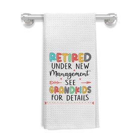 WARDOS Retirement Gifts for Grandma Grandpa Kitchen Towels, Gifts for Grandparents Hand Towels for Bathroom Kitchen Decorative, Retired Under New Management Dish Tea Towels Drying Cloth, 16x24 Inch