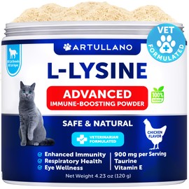 Artullano L-Lysine for Cats - Lysine Powder Supplement - 900mg/serving - Immune Support for Cats & Kittens - Sneezing, Runny Nose, Squinting, Watery Eyes, Cold, Eye Function, Respiratory Health - with Taurine