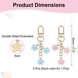 PATIKIL 2 Pack Cute Flower Keychains for Women, Enameled Charm Aesthetic Keychain Car Key Ring Pendant Key Chains, Handbag & Bag & Earphone Case Decor -Pink & Blue