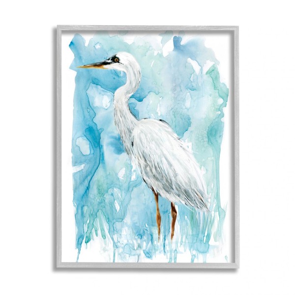 Stupell Whooping Crane Solemn Still Life Blue Marsh Water Blue