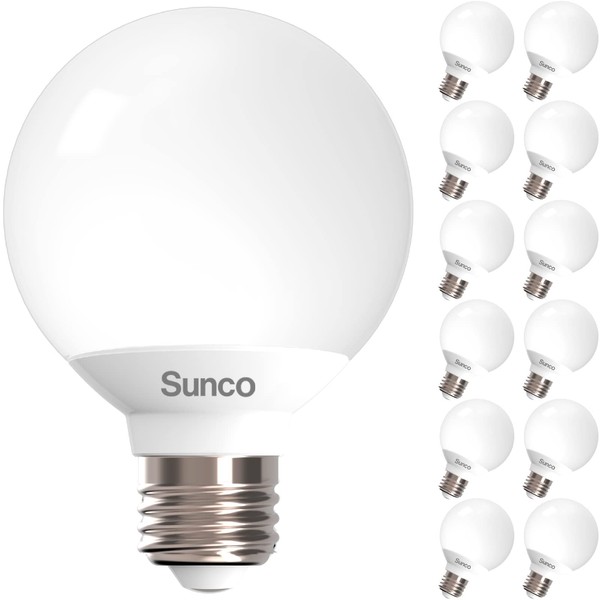 Sunco Lighting 12 Pack Vanity Globe Light Bulbs G25 LED for Bathroom Mirror 40W Equivalent 6W, 4000K Cool White, Dimmable, 450 LM, E26 Base, Round Frosted Decorative Bulb, UL & Energy Star Listed