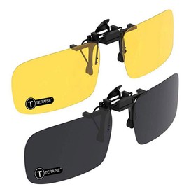 TERAISE Clip on Sunglasses 2-PCS/Day+Night Vision UV400 Flip-Up Sunglasses(2PCS Black+Yellow)