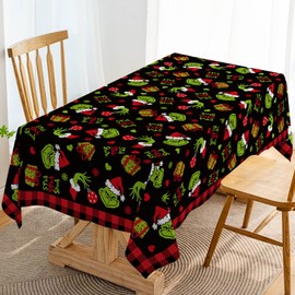 Hafangry Merry Christmas Buffalo Plaid Tablecloth Xmas Green Elf Winter Holiday Party Decoration Rectangular Kitchen Dining Room Home Decor 60×104inches