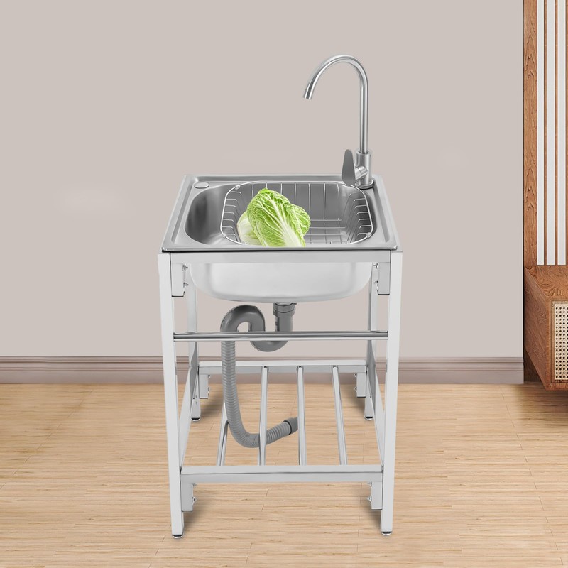 Single Basin Sink, 29.5Inch Height Kitchen Sink with Stand &