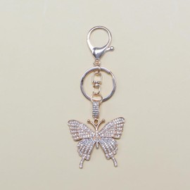 FORUBUS Butterfly Keychain for Women, Gold or Silver Rhinestone Butterfly Key Ring for Purse, Handbag, Car Keys, Elegant Bag Charm-gold