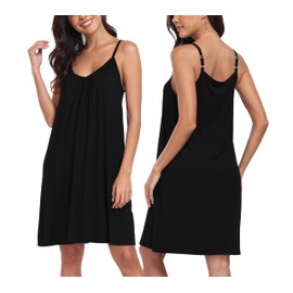 Trek Forte Sleepwear Women's Sleeveless Nightdress Sexy Summer Negligee V-Neck Full Slip Underdress Pyjamas, black