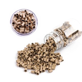 Micro Copper Tube Rings Links Beads 3.0mm Flared Euro Locks for Hair Extensions Tool 500pcs /bottle 7 Color Optional (500PCS, Gray Blonde)