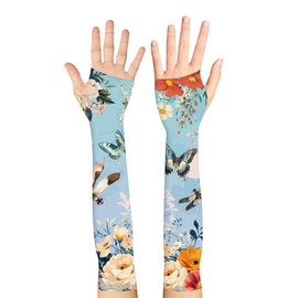 PLIGREAT Gardening Sleeves, Flower and Dragonfly Arm Sleeves Sun Protective Arm Cooling Sleeves Thorn Proof Sleeves to Cover Arms for Garden Outdoor Sports Gardening Gift for Plant Lover Women Men