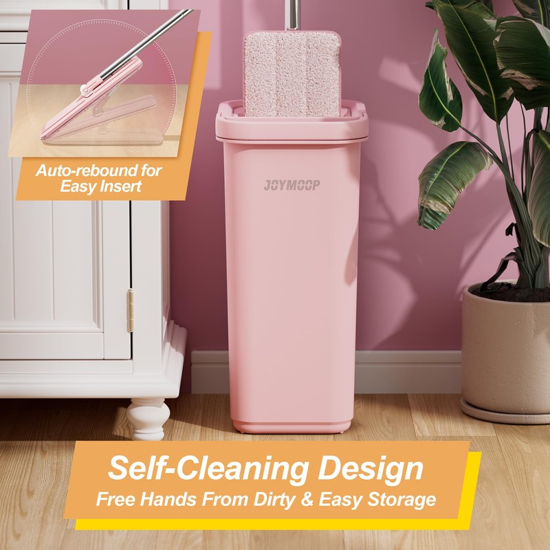 JOYMOOP Pink Mop and Bucket with Wringer Set for Home,