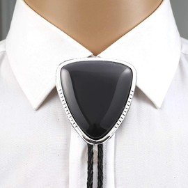 Tochispa bolo tie for man,handmade western cowboy alloy natural mix Leather Bolo Tie (Black triangle bolo tie)