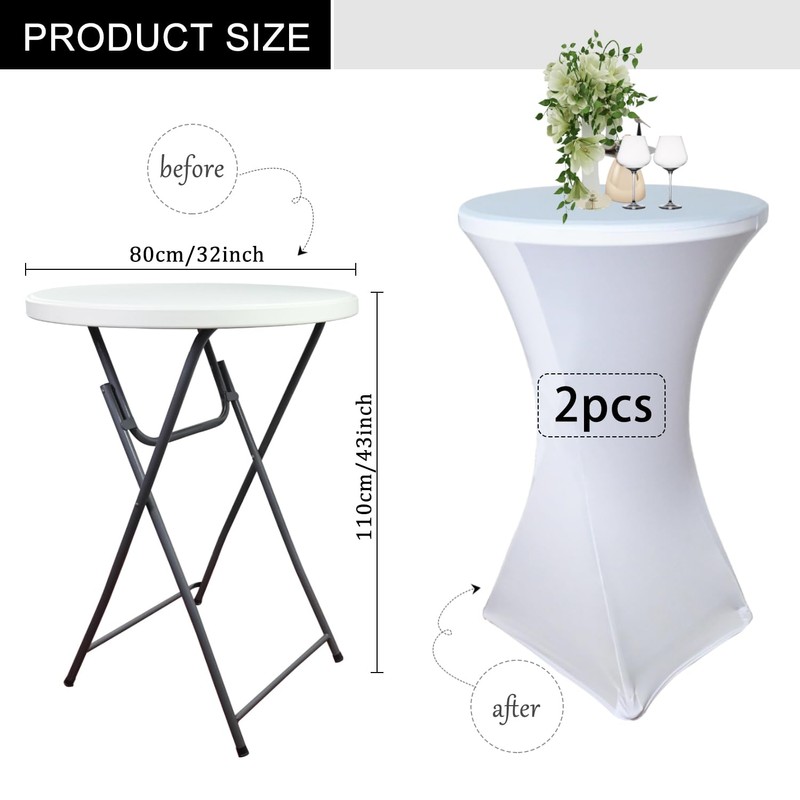 2 Pack White Cocktail Spandex Stretch Square Corners Tablecloth|32"x43" Cocktail