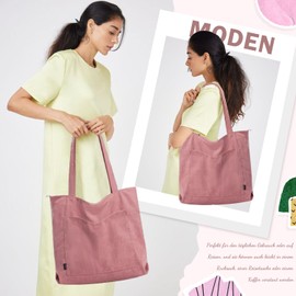 GASSDA Handbag Women's Large Shopper Bag Women's Cord Bag Tote Bag with Zip for Work Shopping Fitness Travel, A-dark pink, Minimal