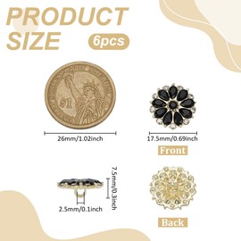 FINGERINSPIRE 6 Stück Blumen Strassknöpfe 17.5mm Durchmesser Legierungs Strassknöpfe Mit 1 Loch Strasssteinen Aus Schwarzem Glas Nähknopf Zum Basteln Verzierungen Für Hochzeiten Partys Und Kleidung