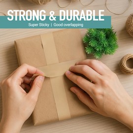 Roloz Brown Kraft Paper Packing Tape, Strong Adhesive, Hand Tearable, Writable Shipping Tape for Moving Boxes, Brown Packing Tape for Shipping, Packing, Storage, and Mailing - 6pk