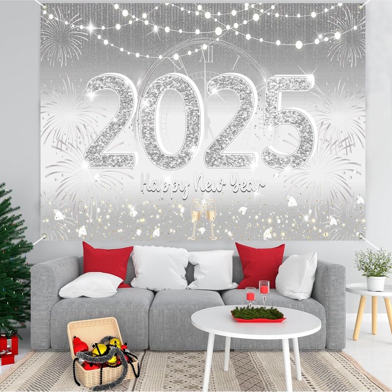 Happy New Year 2025 Decorations, Large Fabric New Years Eve