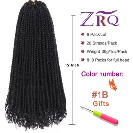 ZRQ 12 Inch Micro Twist Crochet Hair Bob Crochet Braids Pre looped 9 pcs Mini Passion Twist Mini Senegalese Twist Crochet Hair Pre-looped Hair Micro Braids Crochet Hair Extensions Crochet Braids
