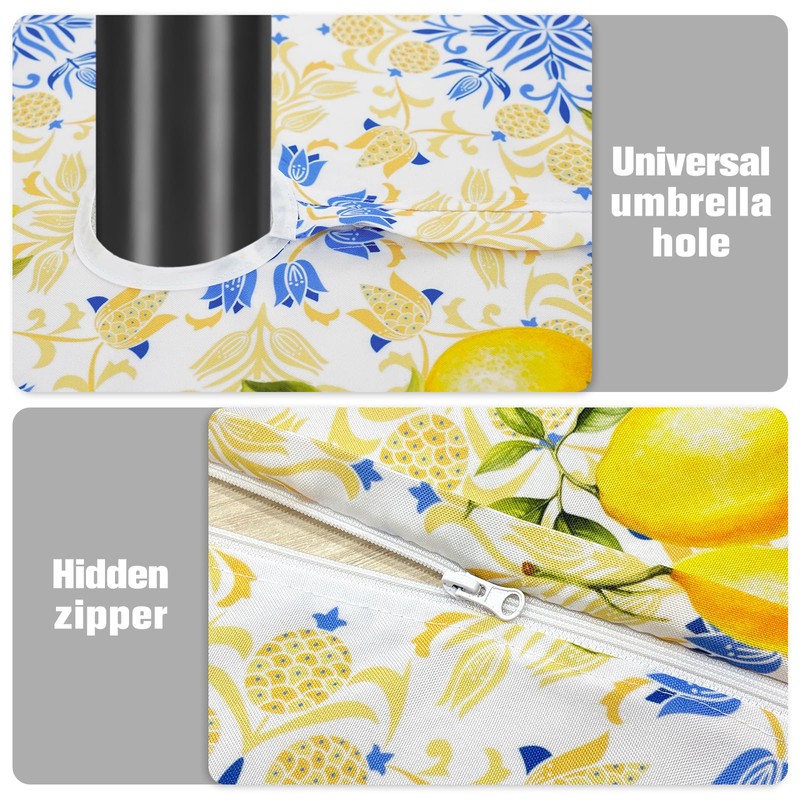 owbgsdh Outdoor Tablecloth with Umbrella Hole and Zipper, Lemon Waterproof