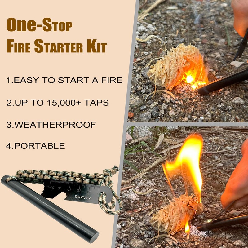 VVAAGG Flint and Steel Fire Starter Kit Survivor, 3/8 inch