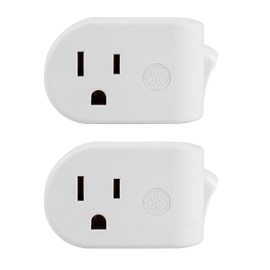 GE UltraPro Grounded Power Switch, 2 Pack, Outlet Extender, 3 Prong, Easy to Install, for Indoor Lights and Small Appliances, Energy Efficient Adapter, Space Saving Design, UL Listed, White, 39713