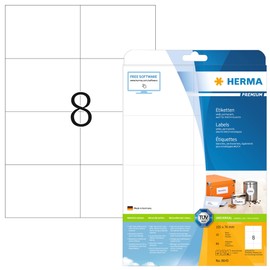 HERMA 8645 Versandetiketten, 10 Blatt, 105 x 74 mm, 8 pro A4 Bogen, 80 Stück, selbstklebend, bedruckbar, matt, blanko Papier Adressetiketten Aufkleber, weiß