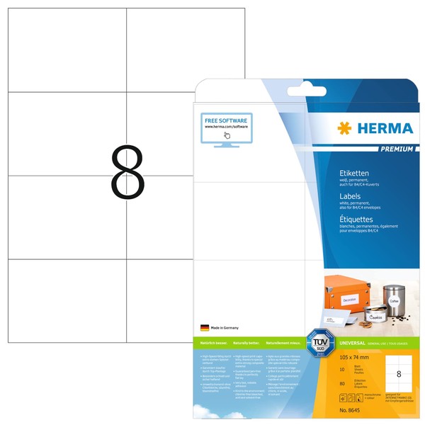 HERMA 8645 Versandetiketten, 10 Blatt, 105 x 74 mm, 8