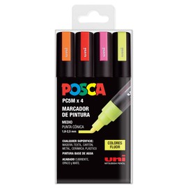 Posca UNI PC 5M Fluor Set - Paquete de 4 marcadores