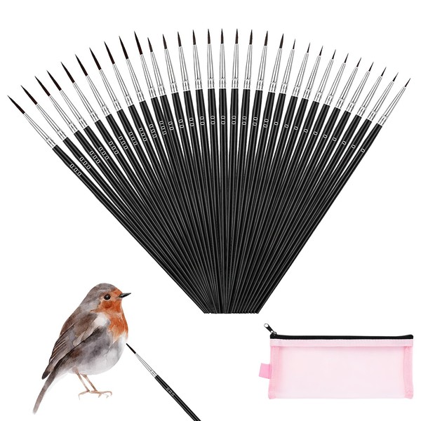 VEGCOO 30 Pcs #0#00#000 Detail Paint Brushes, Fine Tip Paint