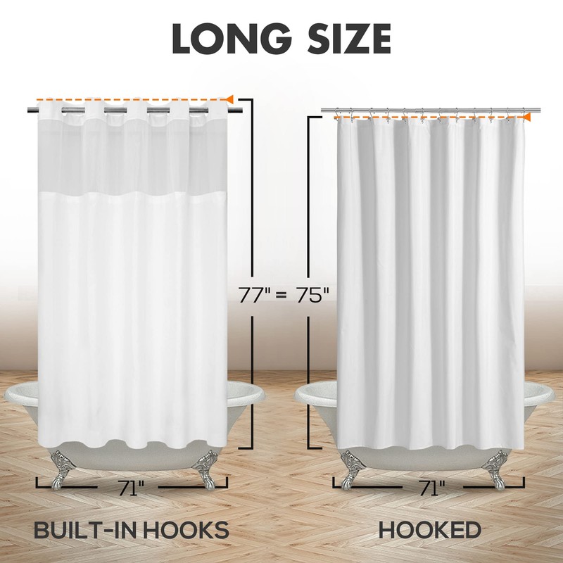 River Dream Long No Hook Slub Textured Shower Curtain with