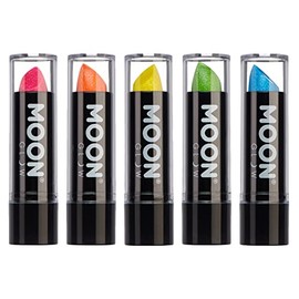 Moon Glow - 5g Neon UV Glitzer-Lippenstift - Set mit 5 Farben - Leuchtet hell in UV-Licht