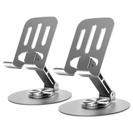 Lusosh 2PCS Cell Phone Stand, Multi-Angel Adjustable 360° Rotation Non-Slip Metal Phone Stand Compatible with iPone Android Smartphone and Tablet(Grey&Grey)