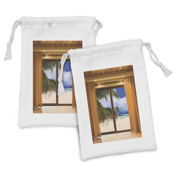 Ambesonne Beach Fabric Pouch Set of 2, Tropical Exotic Seashore