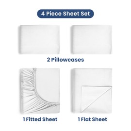 4 Piece King Sheet Set | 400 Thread Count | Queen Size Bed Sheets Set | Lightweight Breathable 100% Cotton Sheets | Wrinkle Resistant & Fade Resistant Sateen Sheets | Silky Soft & Durable | White