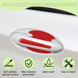 8PCS Carbon Fiber Car Door Handle Scratch Protector, Red